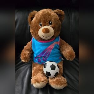 Soccer Build A Bear Brown Bear Plush Stuffed 15" With Soccer Shirt & Soccer Ball